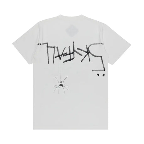 Casual streetwear look with minimal white graphic T-shirt