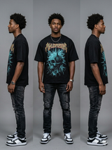 Urban outfit featuring a multicolor graphic T-shirt