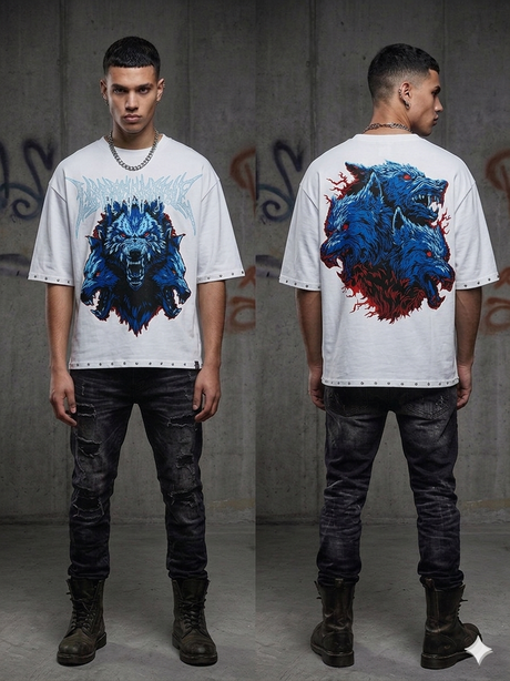 Urban outfit featuring a multicolor graphic T-shirt