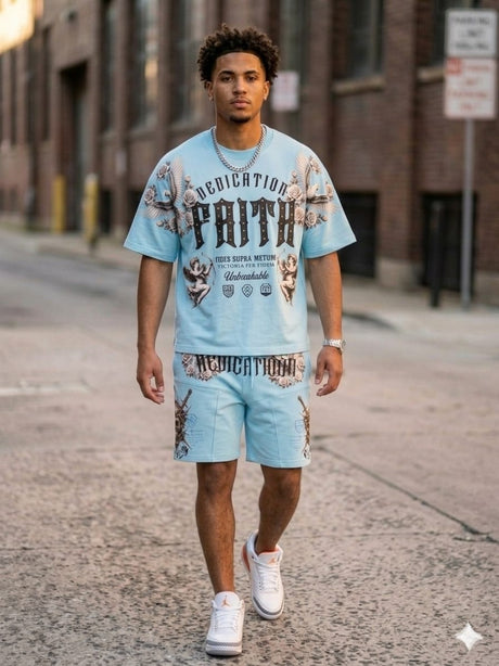 Urban outfit featuring a multicolor short set