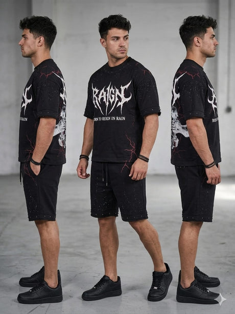 Streetwear look with a multicolor French terry set