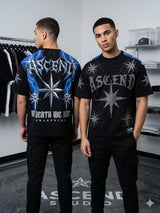 Urban fashion look with oversized rhinestone T-shirt