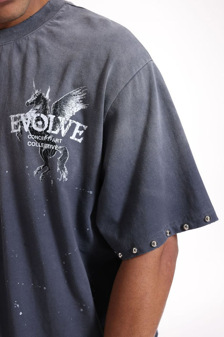 premium grey wash studded t shirt evolve stylish outfit