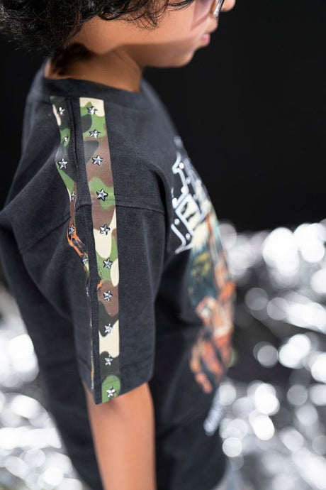 premium kids oversized black t shirt hustle rhinestone drip outfit