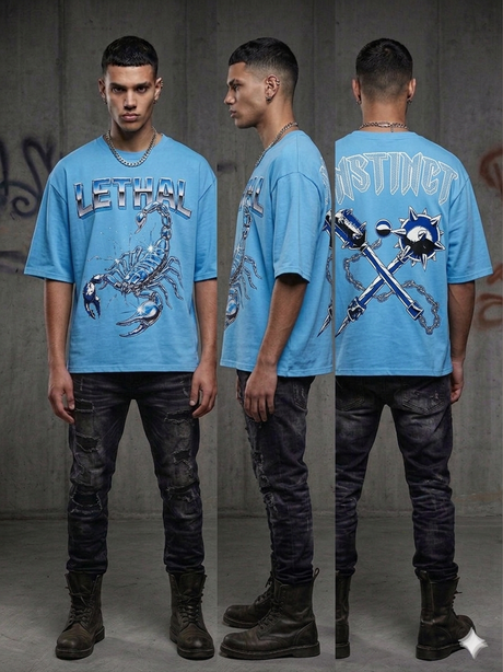 Rare Common Lethal Instinct rhinestone t-shirt in multi colors with bold front graphic design