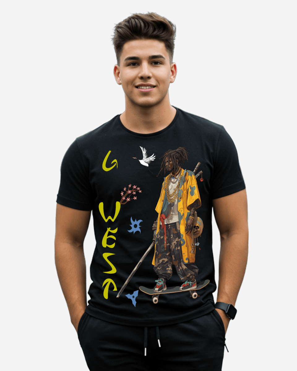 Regular Fit Black Samurai Front Graphic T Shirt : Gwpbast5056 - 3 Colors