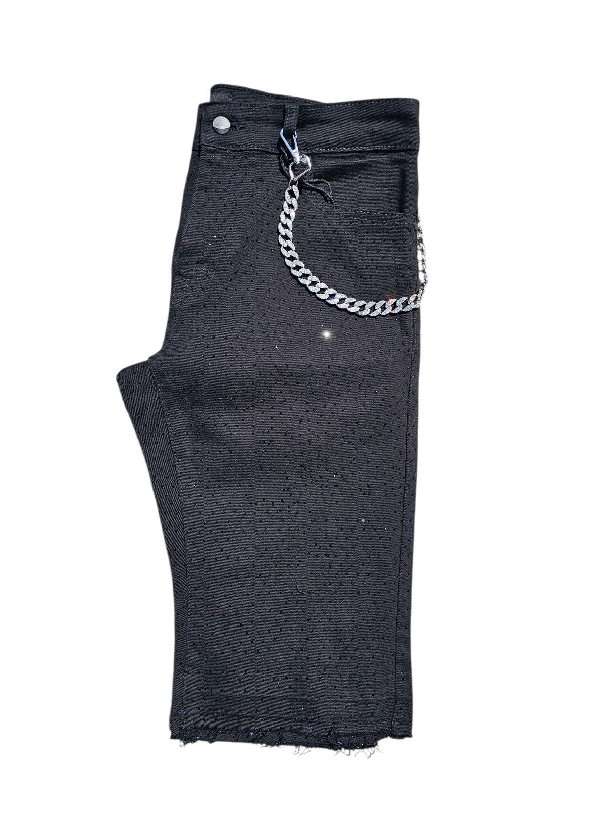 FOCUS ALL OVER STONES JEANS SHORT WITH CHAINS MULTI COLORS