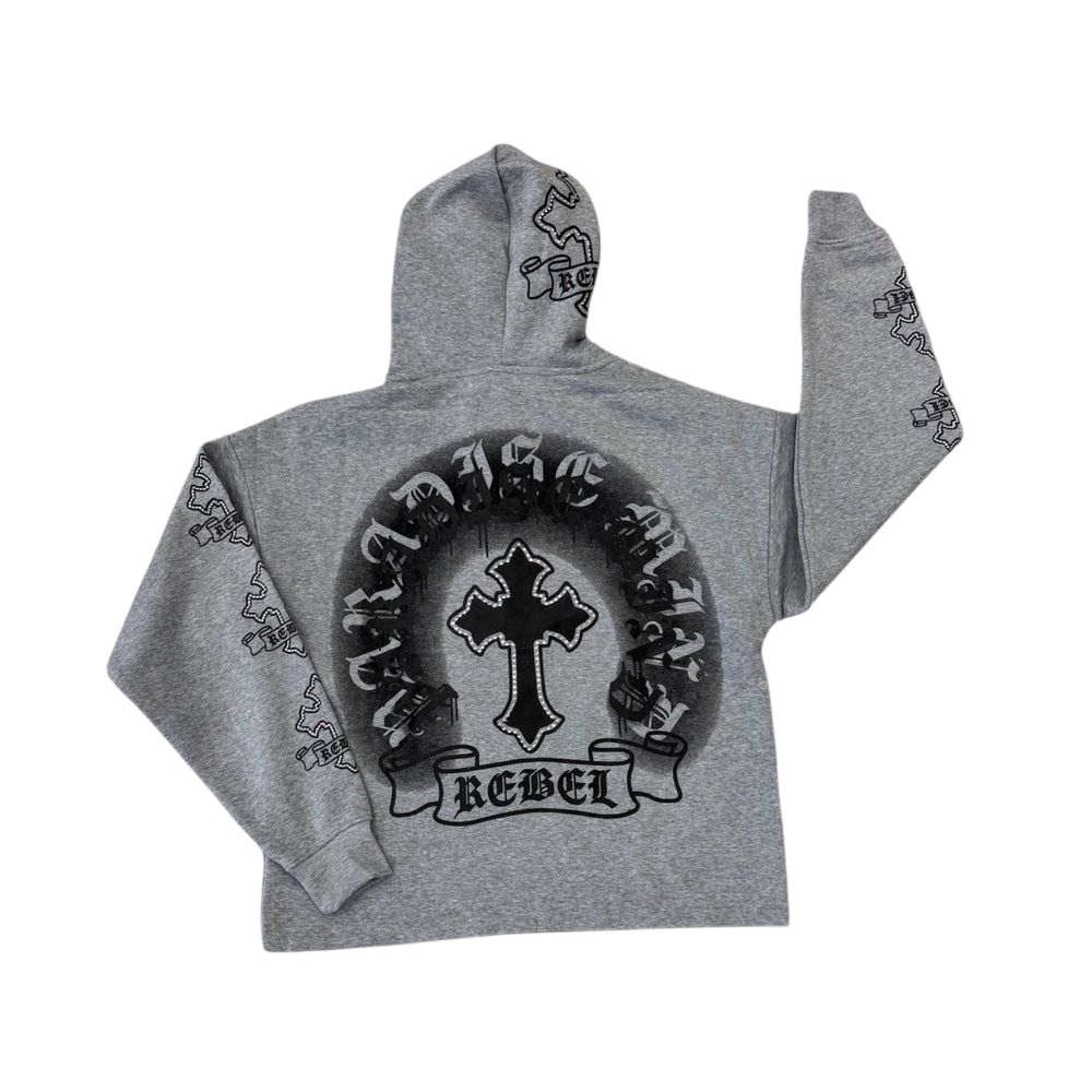 REBEL MINDS CROSS CROPPED HOODIE DARK GREY