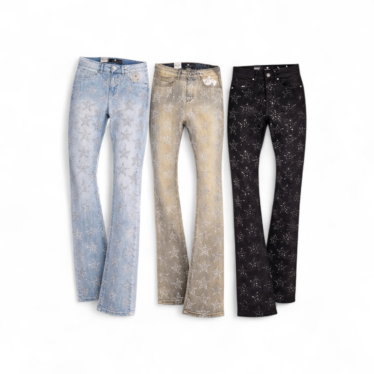 Focus Rhinestone Star Stacked Jeans Multi Colors