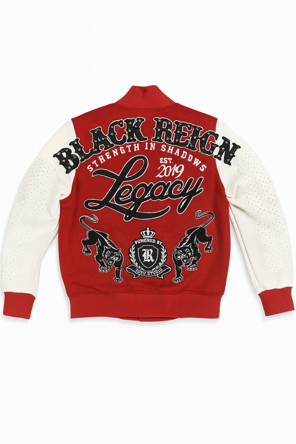 Roku Studio Reign Rhinestone Varsity Jacket Multi Colors
