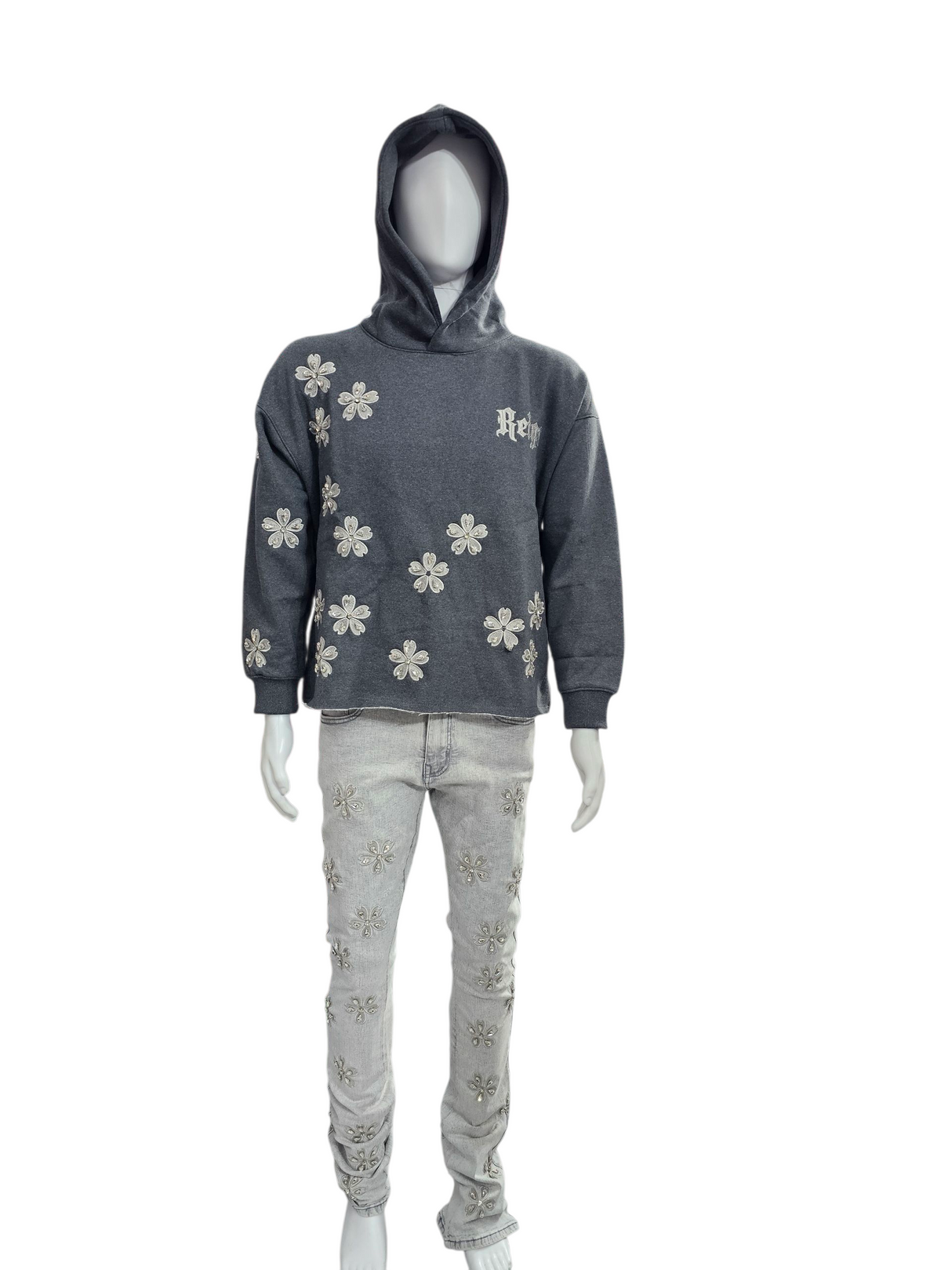 Focus Cropped Crystal Embroidered Hoodie Multi Colors