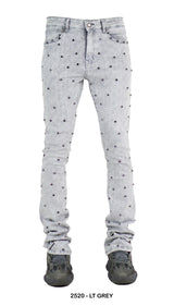 Focus Rhinestone Stud Stacked Jeans Multi Colors