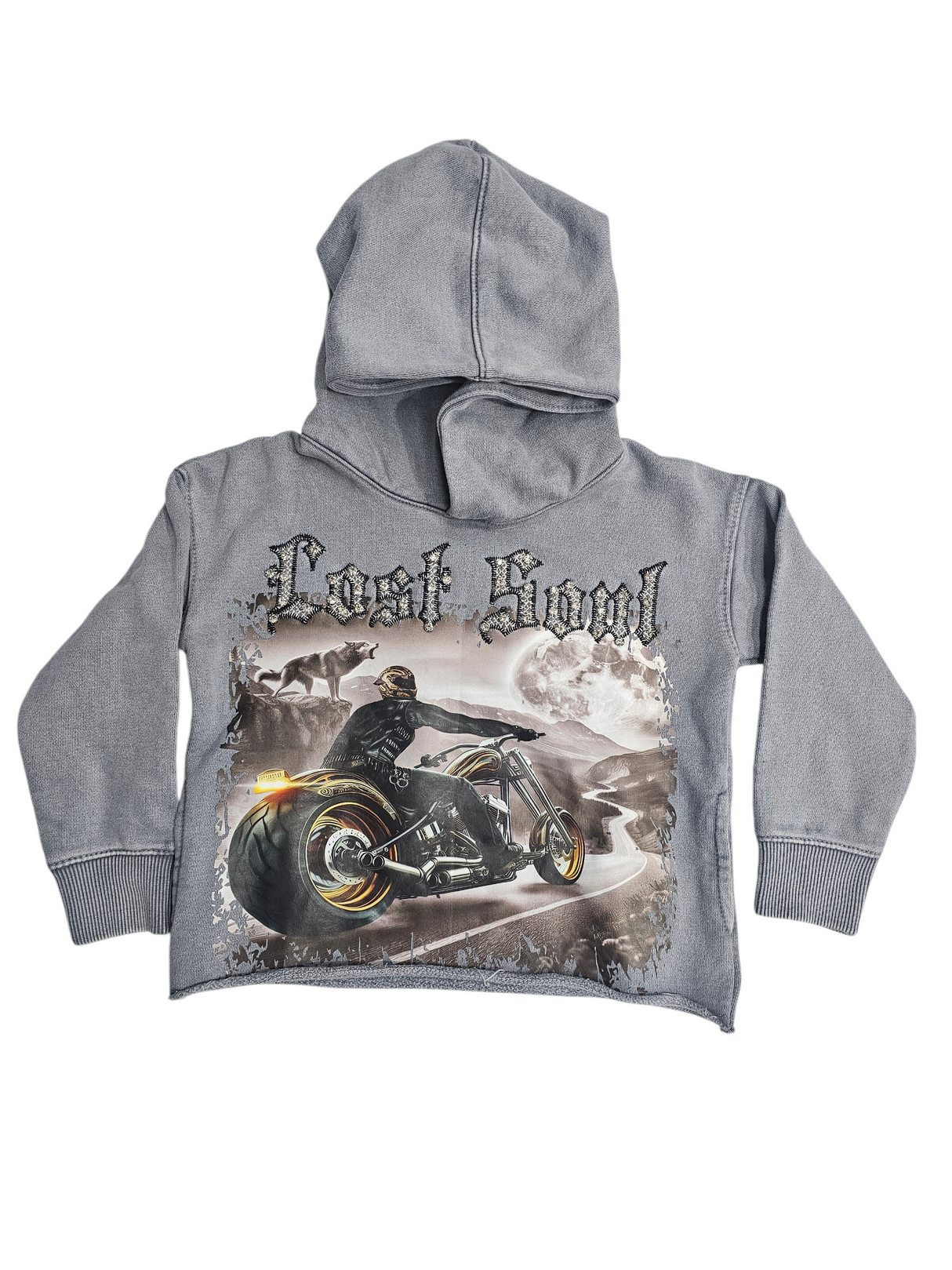 Focus Kids Lost Soul Garment Dye Rhinestones Cropped Hoodie Multi Colors