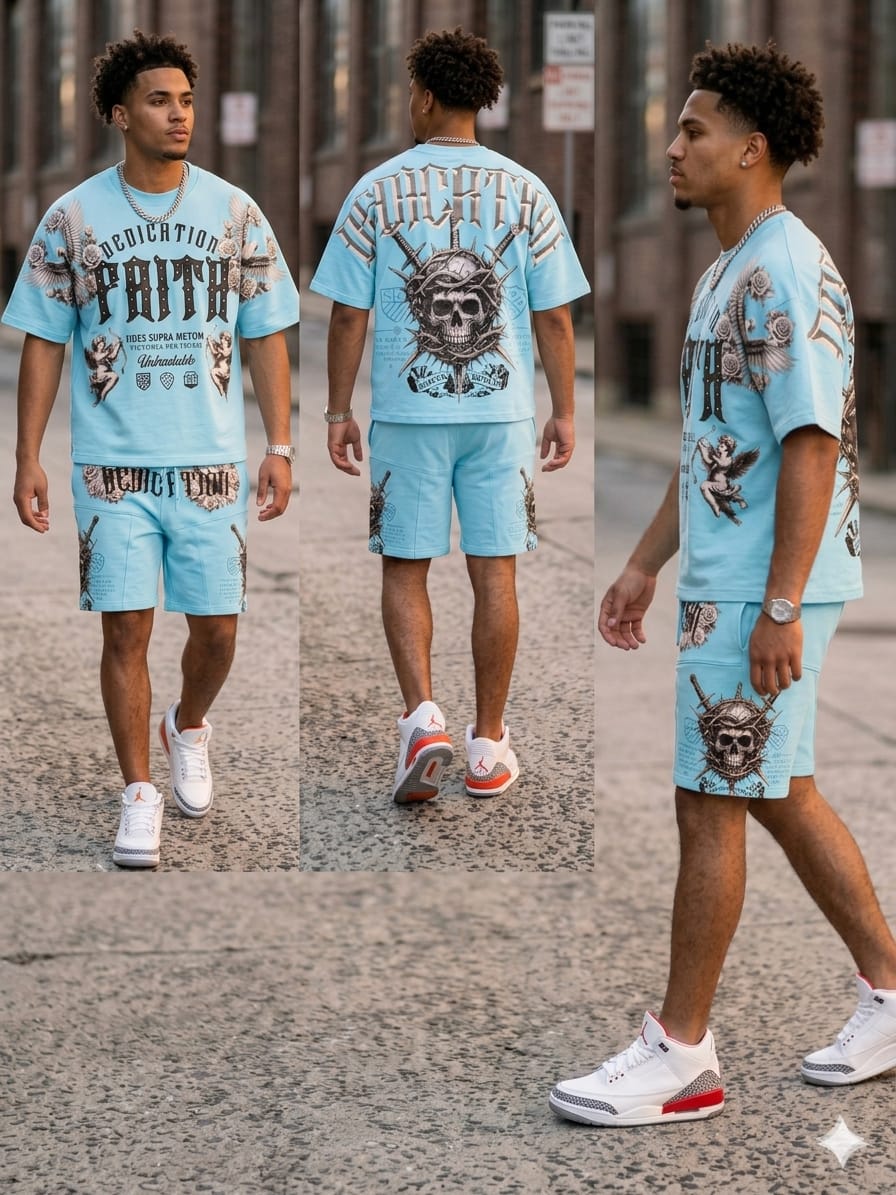 Publik Faith Pu Applique Studded Rhinestone Short Set Multi Colors