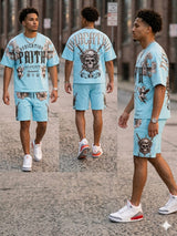 Publik Faith Pu Applique Studded Rhinestone Short Set Multi Colors