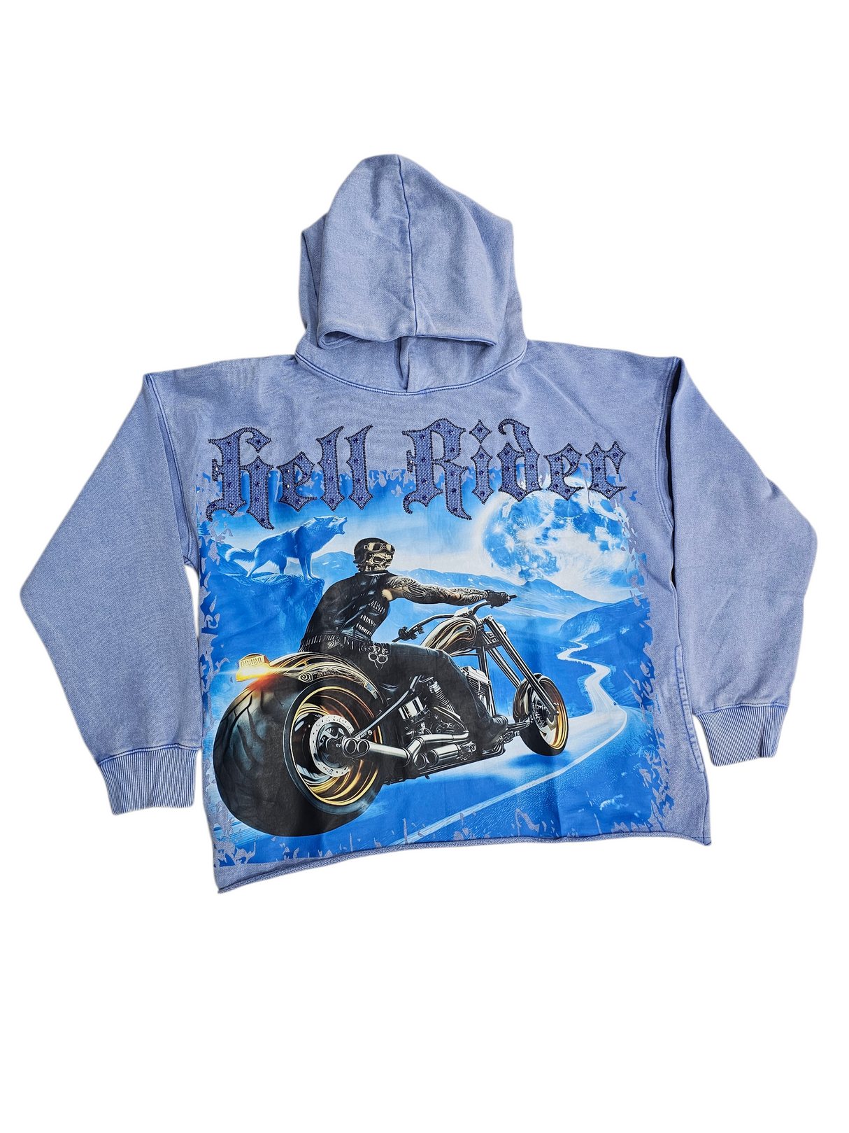 Focus Hell Rider Garment Dye Rhinestones Cropped Hoodie Multi Colors