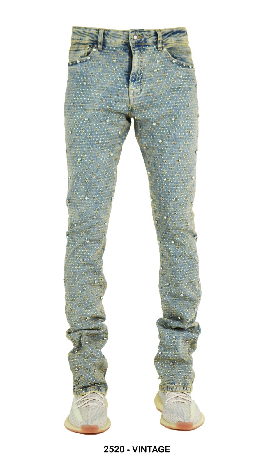 Focus Rhinestone Stud Stacked Jeans Multi Colors