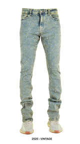 Focus Rhinestone Stud Stacked Jeans Multi Colors