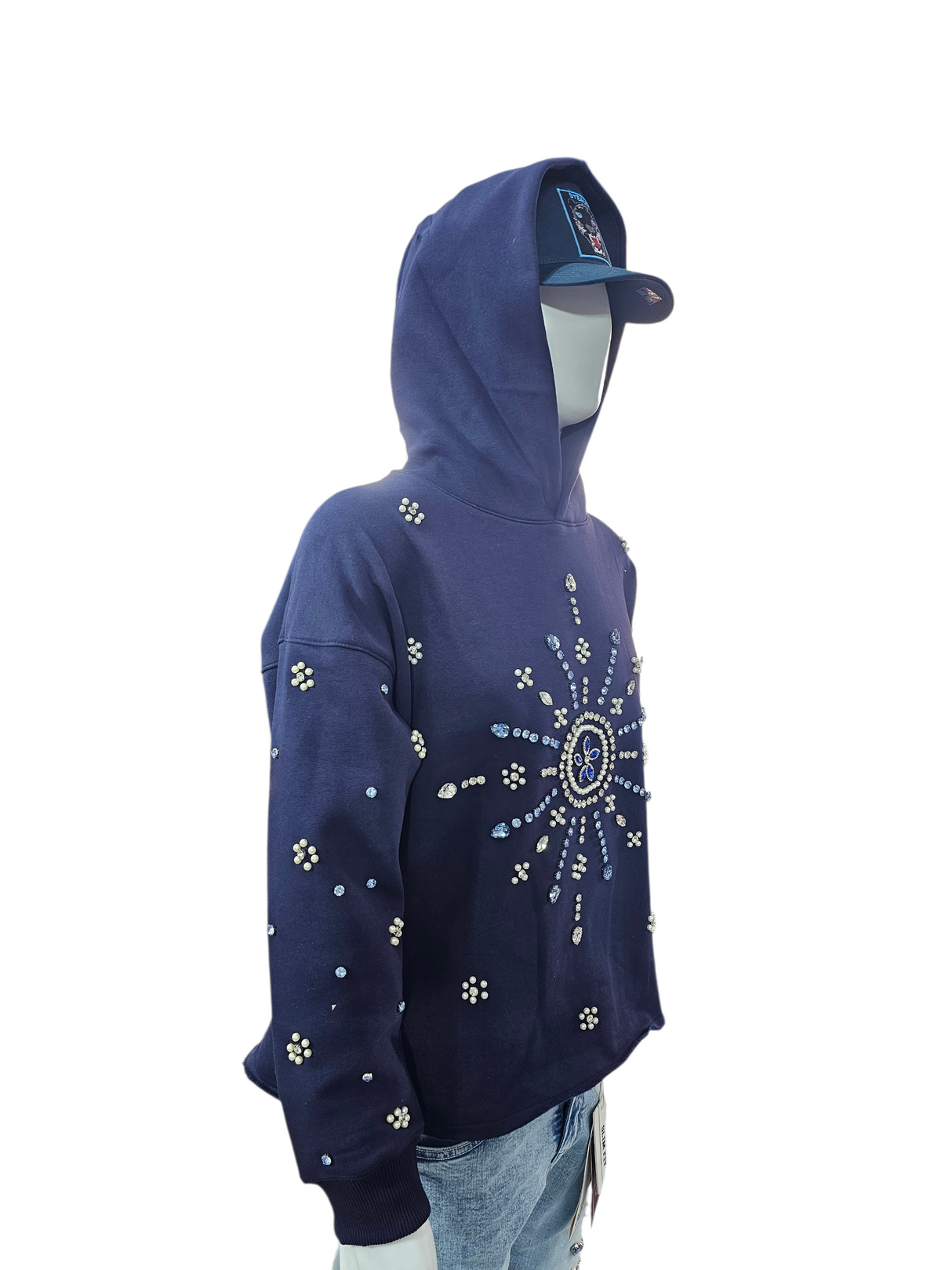 Focus Starbrust Crystal Cropped Hoodie Navy