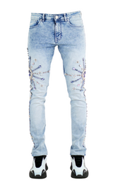 Focus Starbrust Crystal Slim Fit Jeans Light Blue