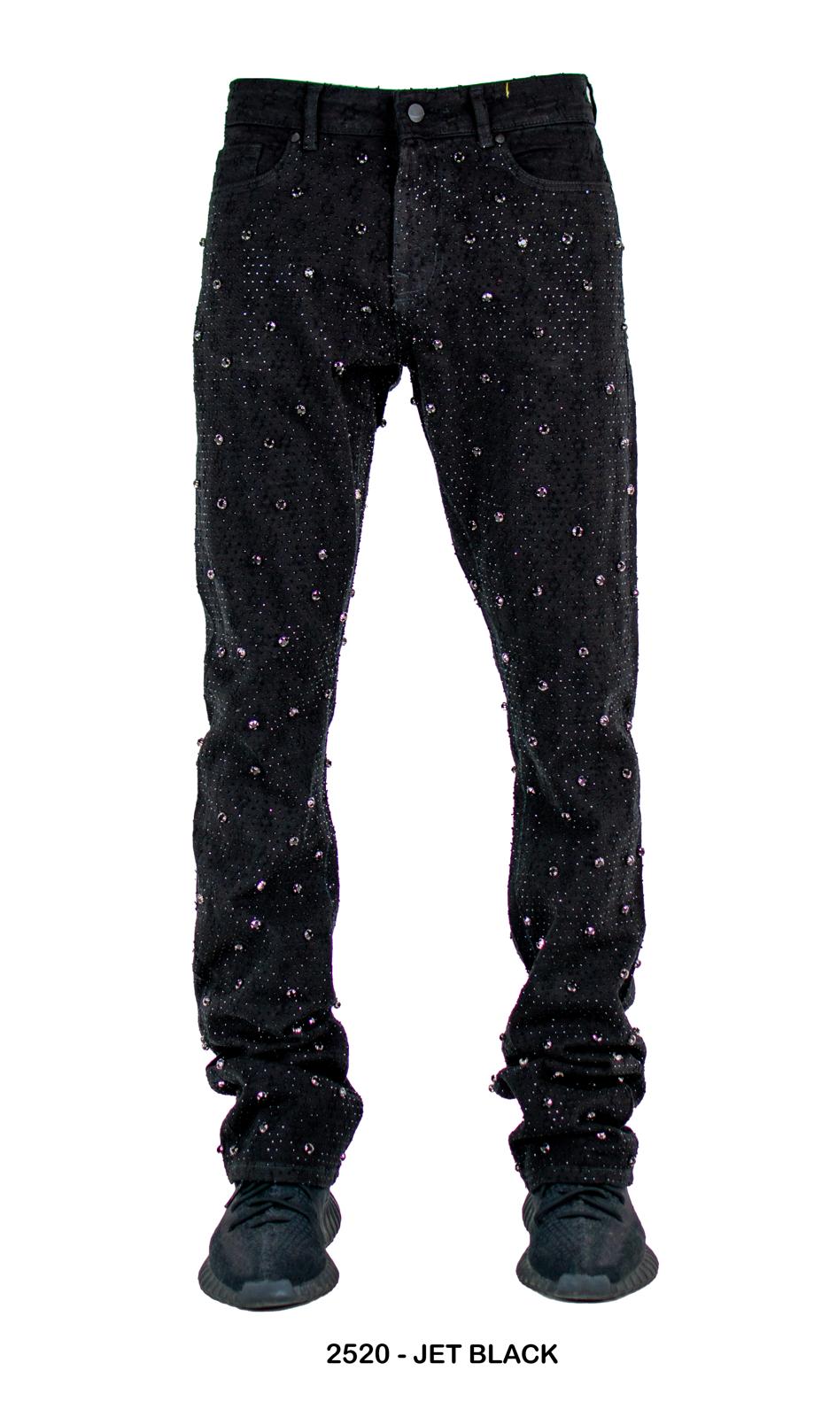 Focus Rhinestone Stud Stacked Jeans Multi Colors