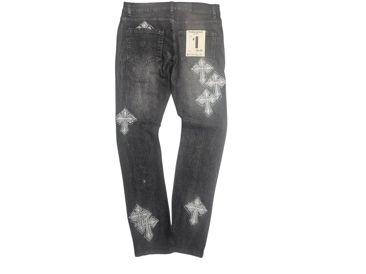 Fwrd Men Slim Fit Crystal Templar Jeans Black Wash