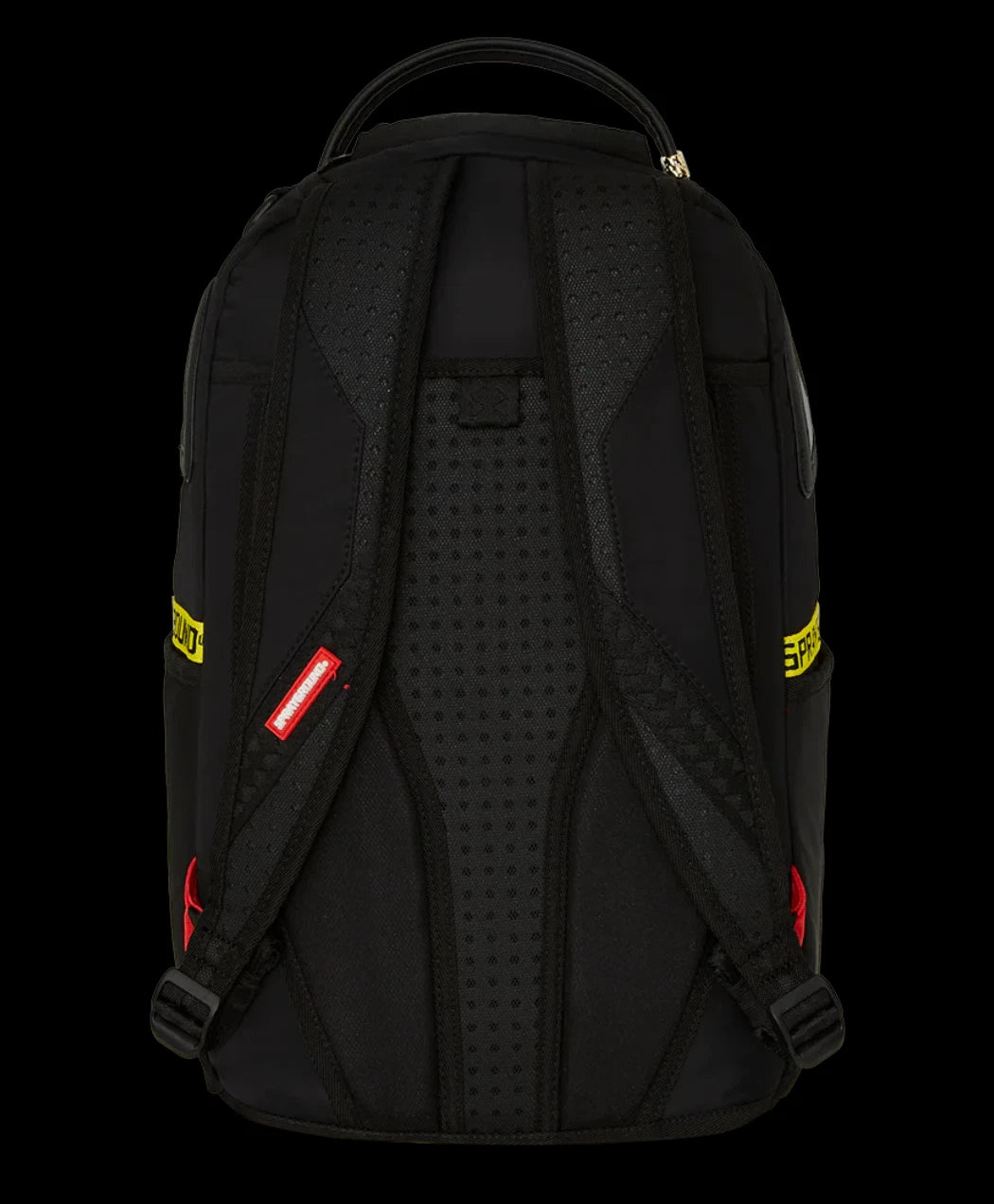 SPRAYGROUND SHARK CENTRAL YELLOW TAPE DLX SATIN BACKPACK