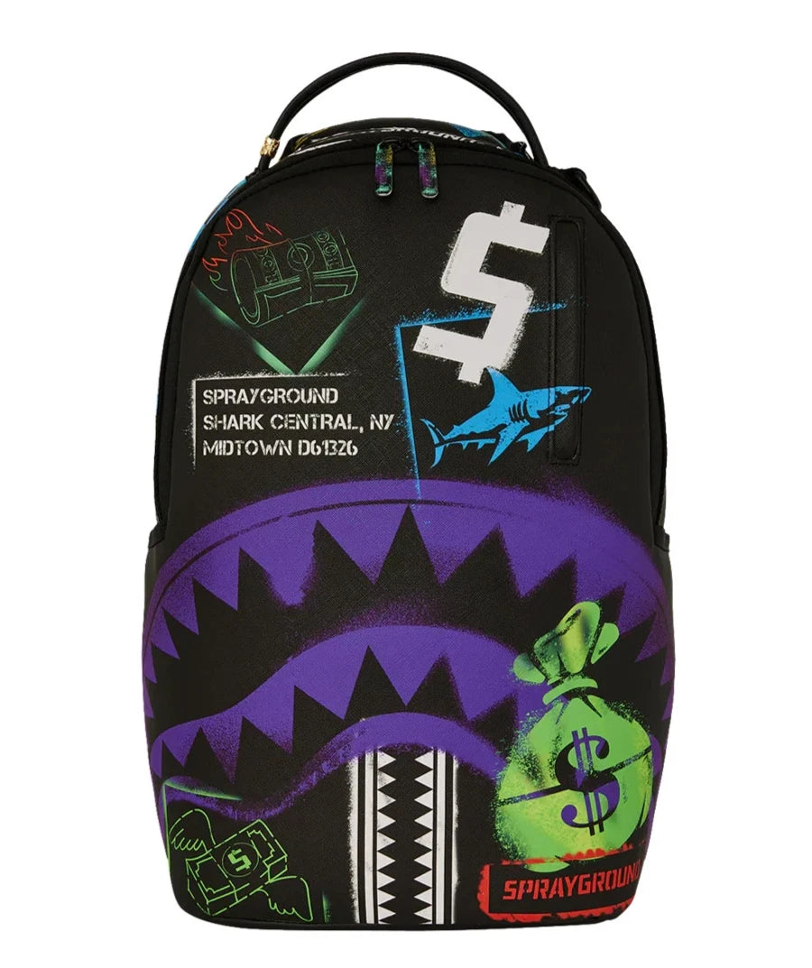 SPRAYGROUND SHARK CENTRAL STENCILS- BLACK DLXSV BACKPACK