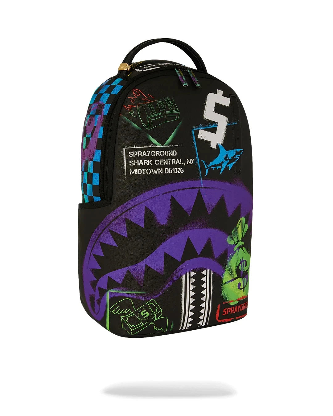 SPRAYGROUND SHARK CENTRAL STENCILS- BLACK DLXSV BACKPACK