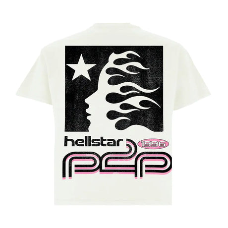 Sporty casual outfit styled with a white and pink logo T-shirt