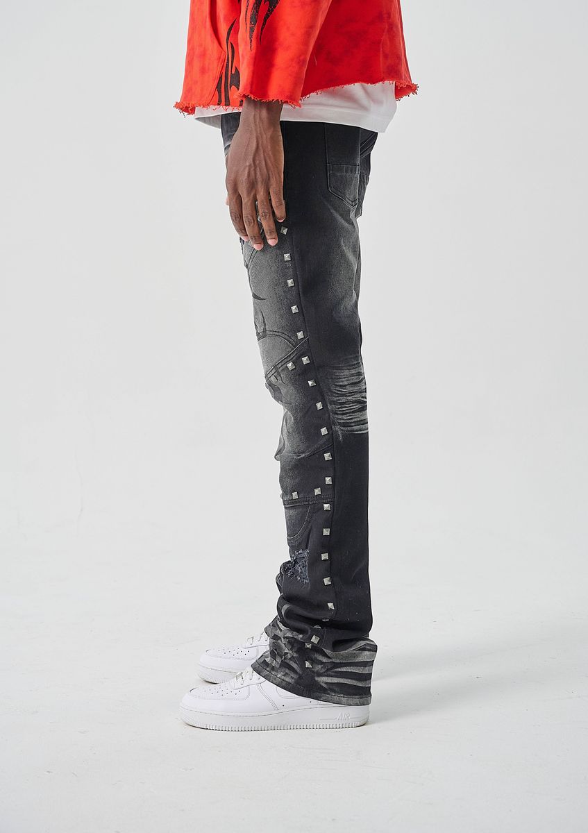 Stacked jeans black ash urban streetwear fashion