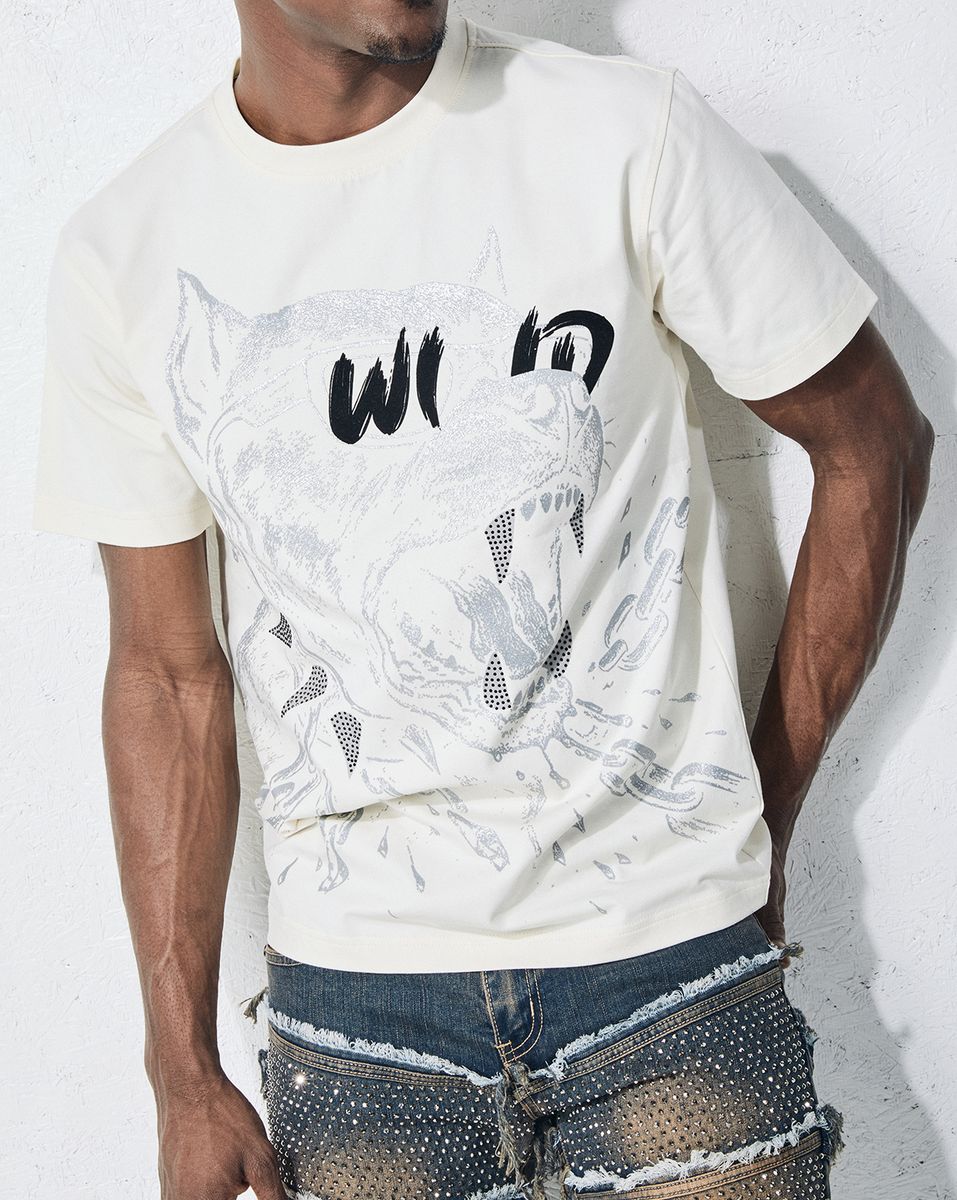 Outfit idea featuring a standout rhinestone streetwear T-shirt