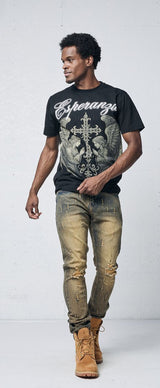 Multicolor statement T-shirt with sparkling rhinestone design