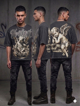 Modern streetwear look with a rhinestone design T-shirt