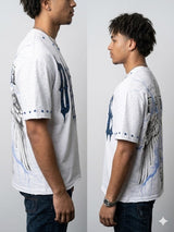 Streetwear styling with a studded design T-shirt