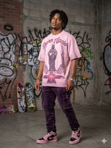 streetwear pink t shirt rhinestone born again design
