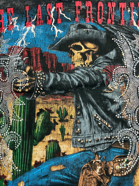 streetwear graphic t shirt studded rhinestone last frontier design