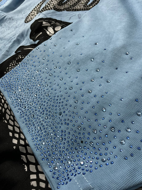 streetwear sky blue graphic tee rhinestone oblivion fit