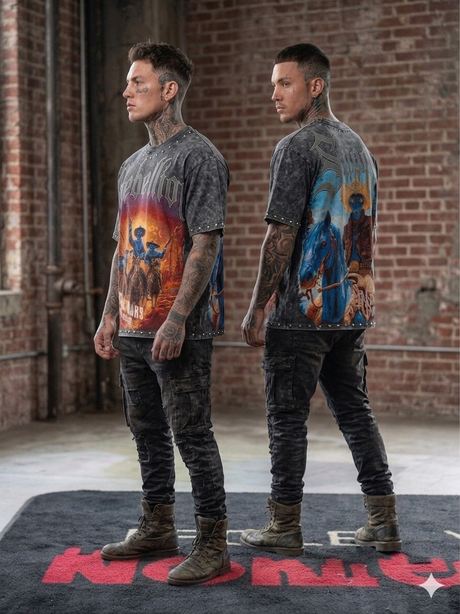 streetwear graphic t shirt studded rhinestone spiritual war design