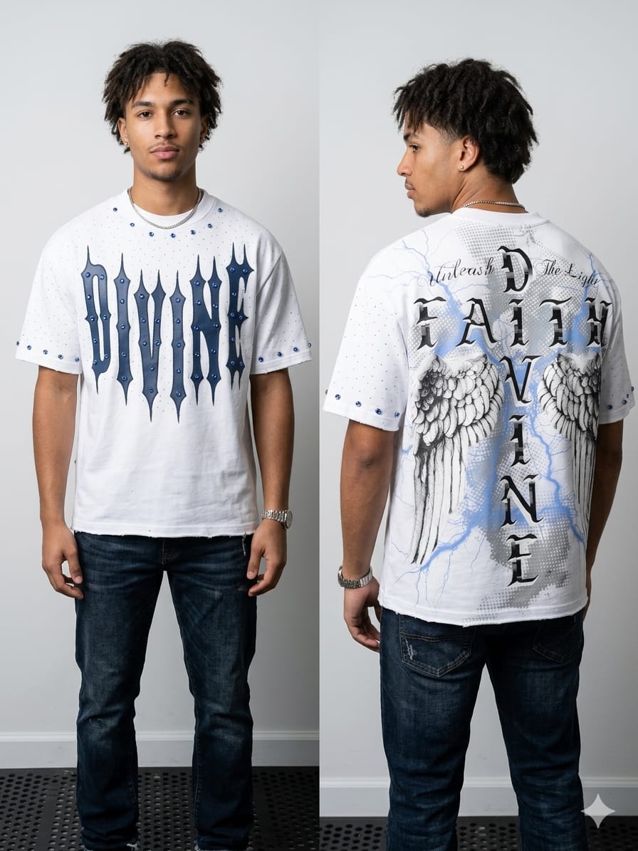 Urban outfit featuring a studded graphic T-shirt