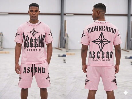 Streetwear outfit styled with a studded short set