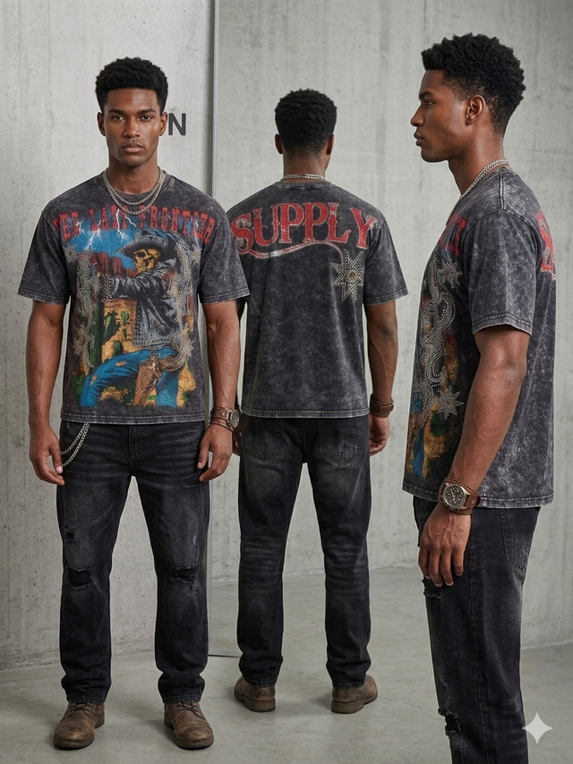 supply the last frontier studded rhinestone t shirt multi color streetwear drip