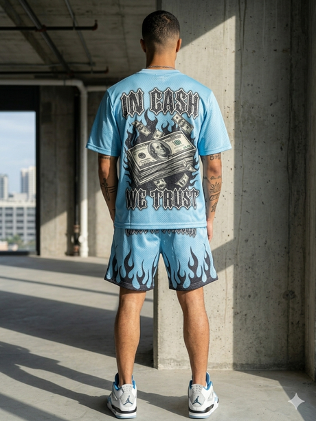 trending mesh short set rhinestone trust the process vibe