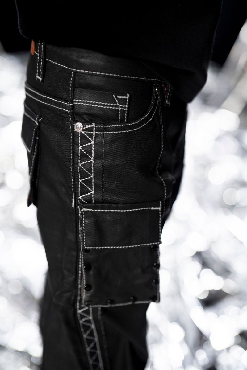 dripnationil trendy kids black denim cargo pants star studded streetwear outfit
