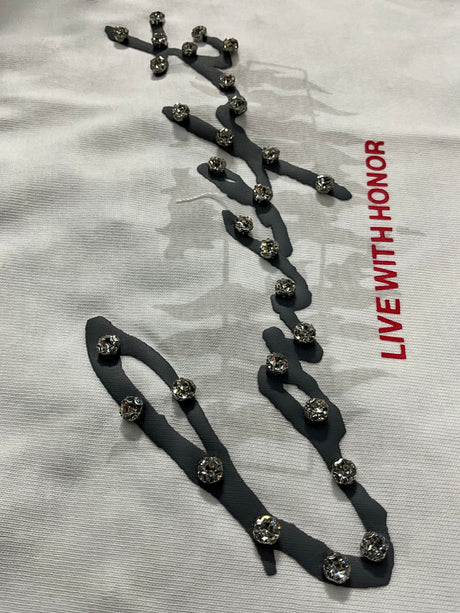 trendy white t shirt rhinestone live with honor design streetwear