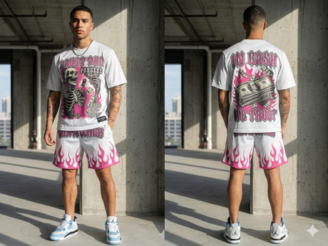 trust the process rhinestone mesh short set streetwear drip