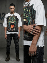 back view of Undrtd Based in New York rhinestone 3/4 sleeve t-shirt in multi colors