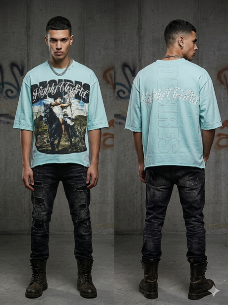 back view of Undrtd Desires rhinestone 3/4 sleeve t-shirt in multicolor streetwear style