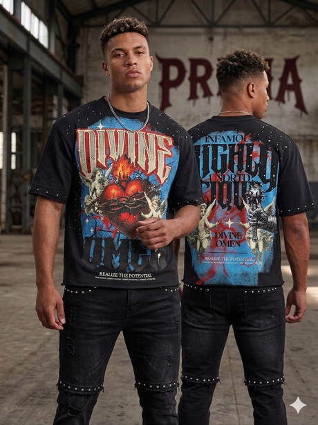 back view of Undrtd Divine studded rhinestone 3/4 sleeve legacy premium t-shirt in black