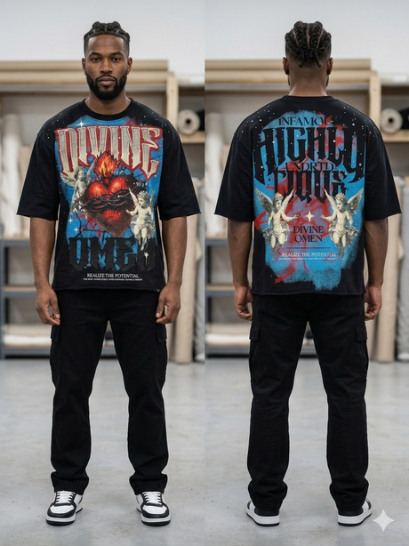 Undrtd Divine studded rhinestone 3/4 sleeve legacy premium t-shirt in black with front graphic design